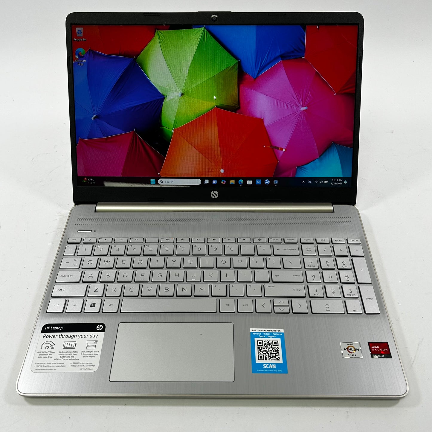 HP Laptop 15-ef1072wm 15.6" Athlon Silver 3050U 2.3GHz 4GB RAM 128GB SSD
