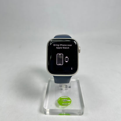 GPS Only Apple Watch Series 7 45MM Silver Aluminum Blue Sport Band A2474