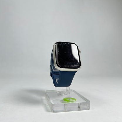 GPS Only Apple Watch Series 7 45MM Silver Aluminum Blue Sport Band A2474