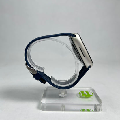 GPS Only Apple Watch Series 7 45MM Silver Aluminum Blue Sport Band A2474